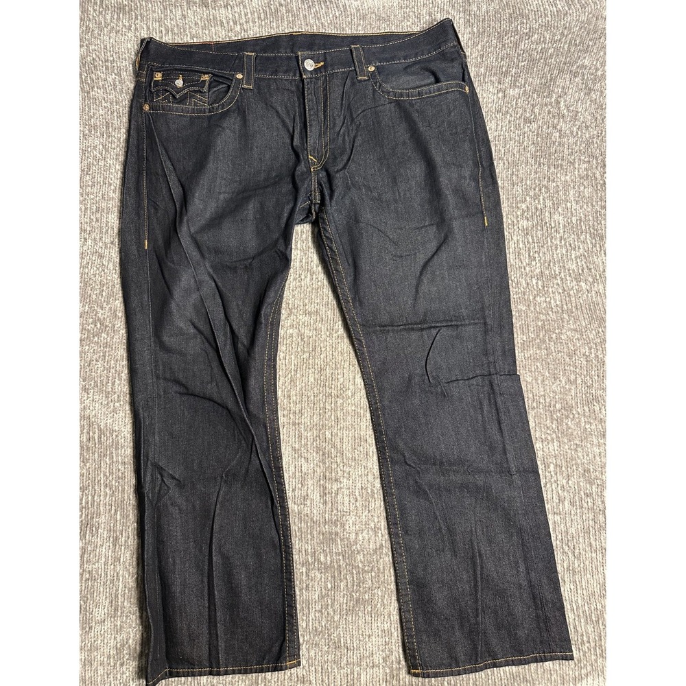 True Religion Men's Dark Wash Blue Straight Fit Denim Jeans 42x30 Flap
